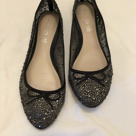 black flat shoes with rhinestones